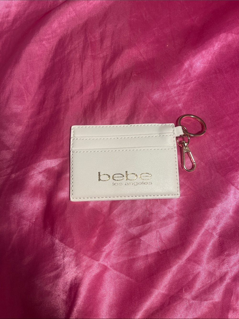 bebe White Card Holder Keyring with Gold Logo